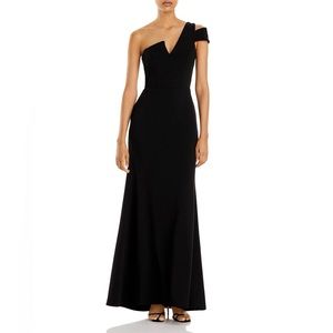 Aqua One-Shoulder Ruffled Gown solid black formal elegant